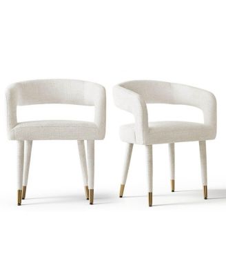 Chenille Upholstered Dining Armchairs Set of 2 with Curved Back