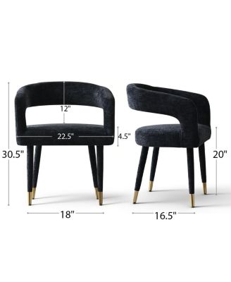Chenille Upholstered Dining Armchairs Set of 2 with Curved Back