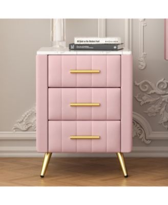 Elegant Modern Wooden Nightstand with 3 Drawers Neutral Finish Bedside Table for Bedroom Living Room