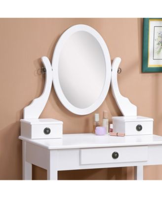 Chic Standard Vanity Table with Basic Standard Mirror and Cushioned Stool Makeup