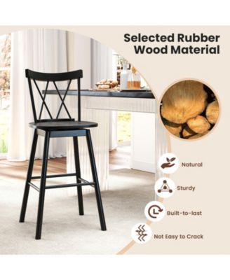 Windsor Bar Stool Set of 2 29'' Swivel Rubber Wood Dining Chairs Spacious Seat