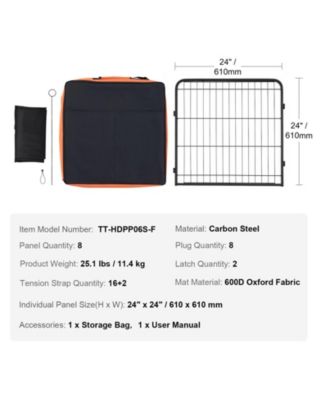 8-Panel 24" Foldable Metal Dog Playpen with Door, Bottom Pad and Storage Bag for Indoor Outdoor Use