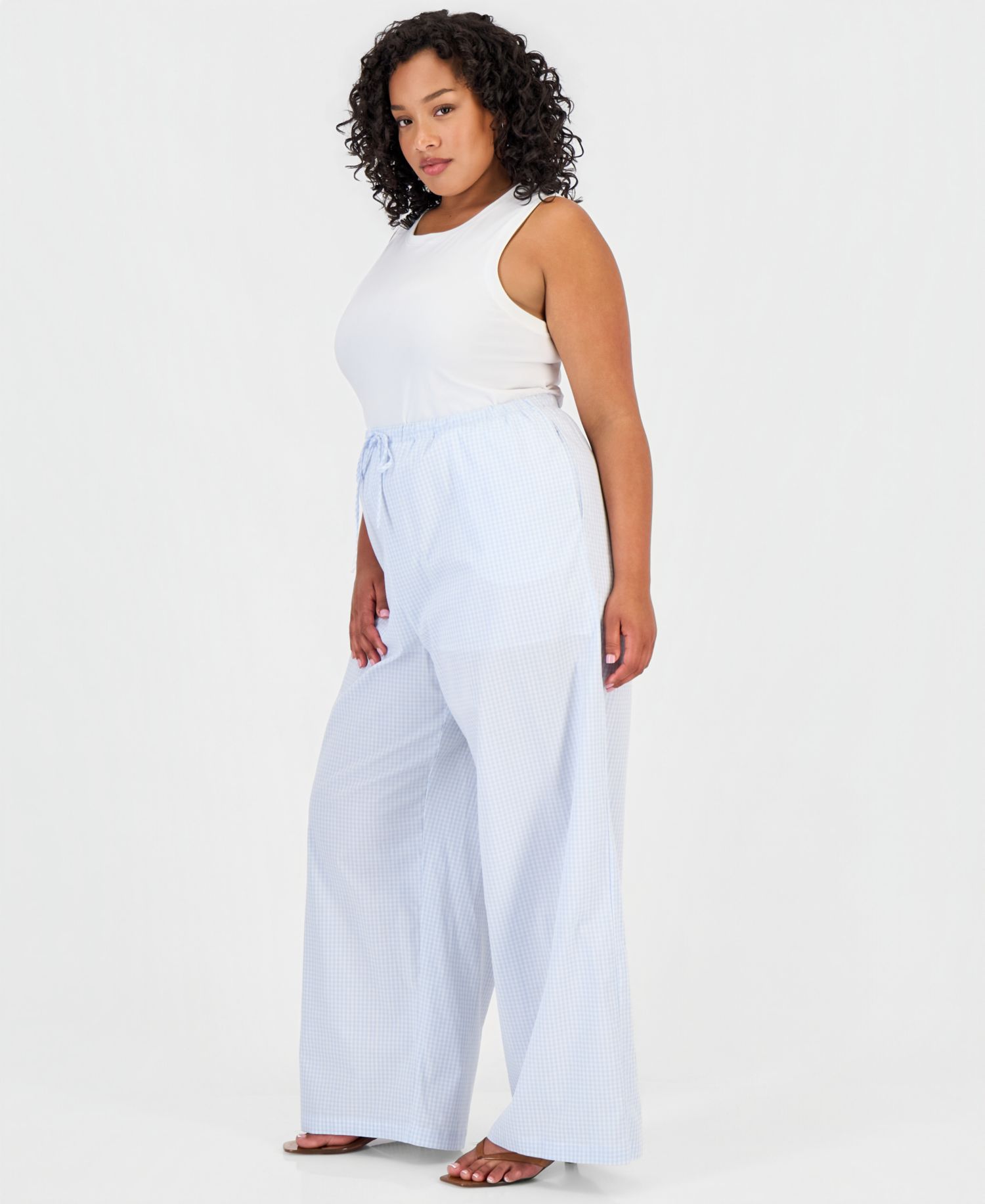 Petite Cotton Gingham Wide-Leg Pants