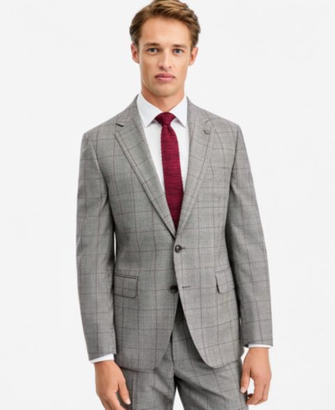 Мужская куртка Ted by Ted Baker Modern-Fit Gray & Wine Plaid Suit Separate, цвет: Серый