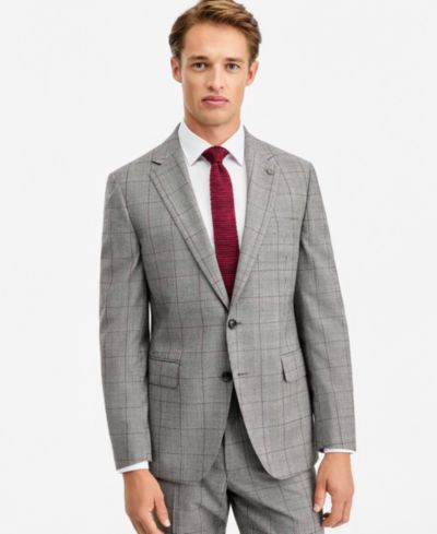 Ted by Ted Baker Men's Modern-Fit Gray & Wine Plaid Suit Separate Jacket