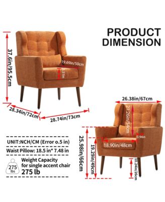 Chenille Accent Chair, Modern Upholstered Armchair with Waist Pillow and Tapered Wooden Legs for Living Room, Small Space