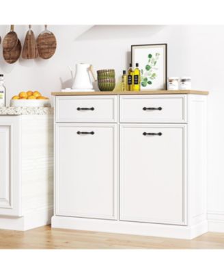 Trash Cabinet Tilt Out, Hidden Trash Storage Cabinet 10 gal, Freestanding White Garbage Can Cabinet for Kitchen Dining Living