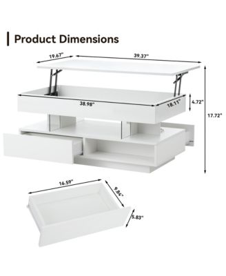 Lift Top Coffee Table - Modern Center Table with Hidden Compartment, 2 Storage Drawers, Adjustable LED Lights for Living Room