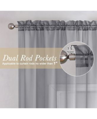 2 Piece For Extra Long Windows Rod Pocket Gray Rod Pocket Sheer Curtain Panels