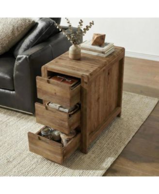Wood End Table with 3 Drawers, Solid Wood Sofa Side Table, Nightstand