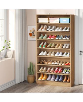 Tall Shoe Cabinet, 9 Tiers 40-45 Pairs Wood Freestanding Shoe Storage Cabinet