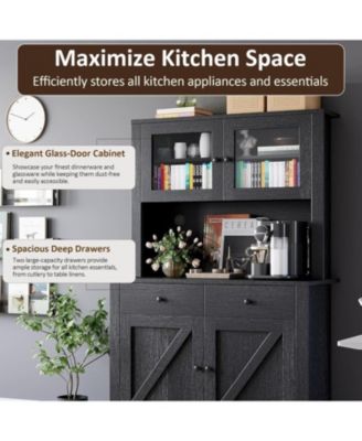 Kitchen Cabinet with Microwave Stand & Drawers, Large Storage Hutch with Adjustable Shelves, Freestanding Coffee Bar Station for Kitchen