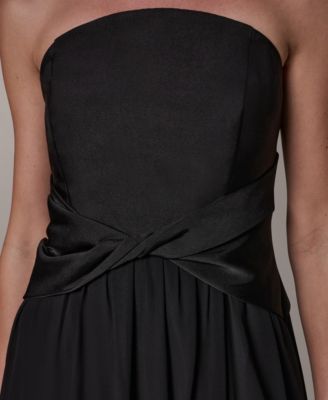 Women's Strapless Chiffon Fit & Flare Gown Dress with Front-Twist