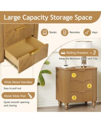 Elegant Modern Wooden Nightstand with 3 Drawers Natural Finish Bedside Table for Bedroom Living Room