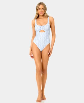 Women's Ditsy Wide Rib Tunneled One-Piece Swimsuit