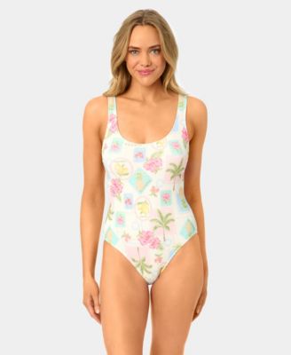Women's Solid Popcorn Scrunch Scoop Neck One-Piece Swimsuit