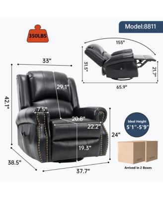 Recliner Chair with Heat Massage Manual Rocker and Swivel in Fabric
