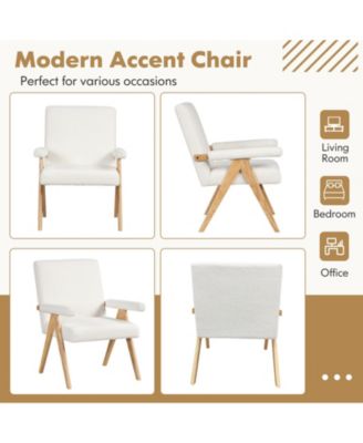 Mid Century Modern Accent Chair with Rubber Wood Frame and Padded Armrests