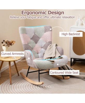 Nursery Rocking Chair with Ergonomic Armrests and High Backrest for Living Room