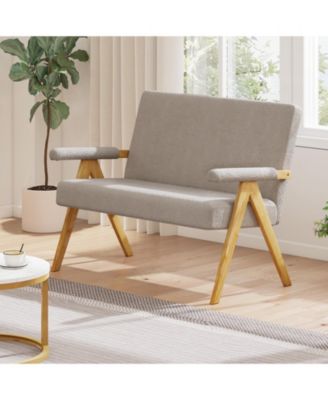 Loveseat Sofa with Armrests and Wooden Legs.