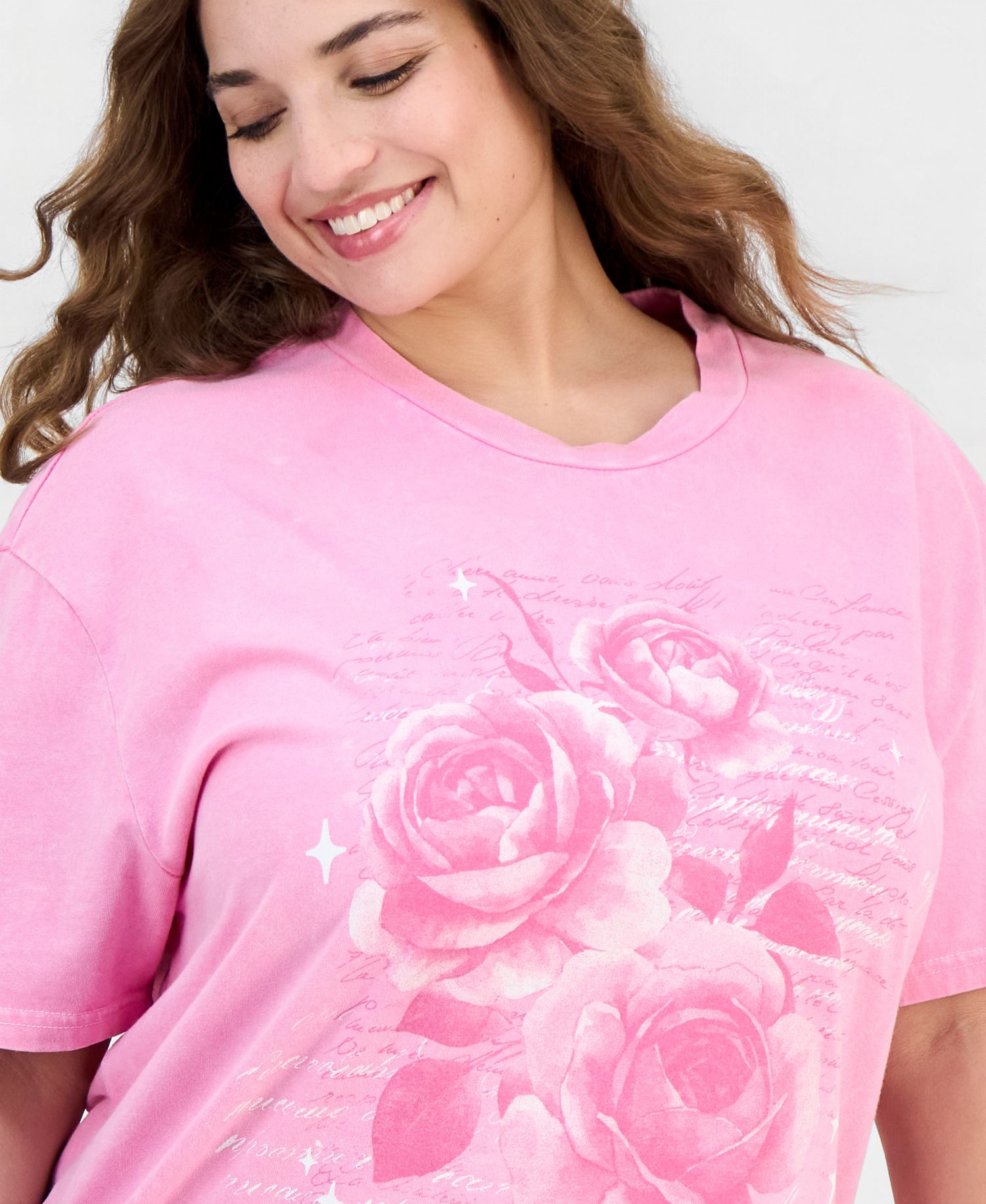 Trendy Plus Cotton Hibiscus Mineral-Wash Tee