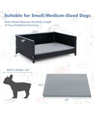 Rattan Dog Bed w/ Waterproof Soft Cushion Metal Frame for Medium Small Dogs Cats