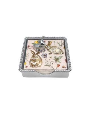 Aluminum Standing 5.75" Bunny Beaded Napkin Box Set