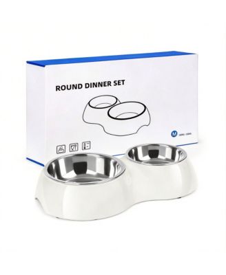Stainless Steel Pet Feeder Set 2 Non-Slip Bowls Elevated Stand Food Water for Kittens