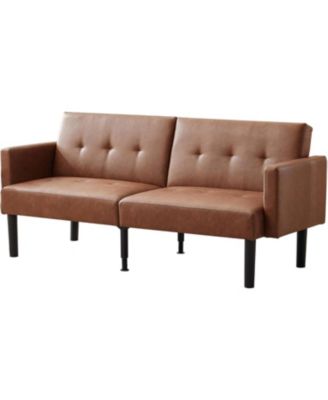 Convertible Futon Sofa Bed, 75.5" Linen Flannel Loveseat Couch Bed With Solid Wood Legs & 700lbs Capacity