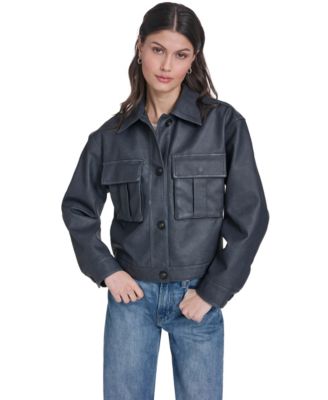 Women's Faux Leather Button Closure Shacket