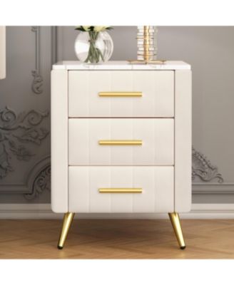 Elegant Modern Wooden Nightstand with 3 Drawers Neutral Finish Bedside Table for Bedroom Living Room