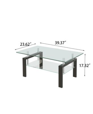 Rectangle 2-Tier Glass Coffee Table, Modern Small Center Table with Storage and Metal Legs for Living Room, Home Office