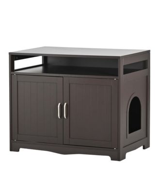 Cat Litter Box Enclosure with Hidden Plug – 2-Door Wooden Bench & Side Table, Esspresso