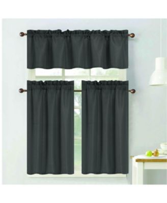 100% Polyester Gibson Solid 3 Piece Kitchen Curtains Valance and Tiers Set