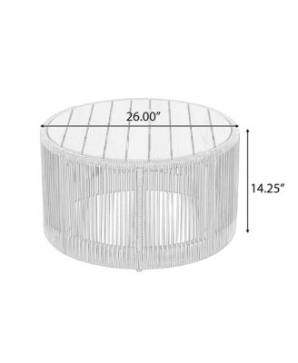 Outdoor Rattan Coffee Table - Round Acacia Wood Top & Rope Side Table, for Garden, Deck, Balcon