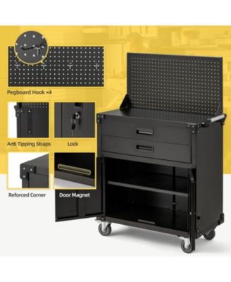 52'' Work Bench for Garage with Pegboard Drawers and Cabinets Heavy Duty Metal Frame Tool Bench for Organizer Work Table with Wheels