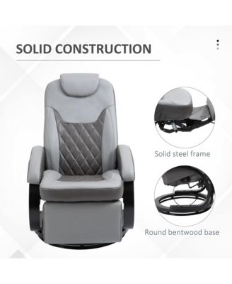 PU Recliner Armchair with Footrest, Headrest, and Round Steel/Wood Base