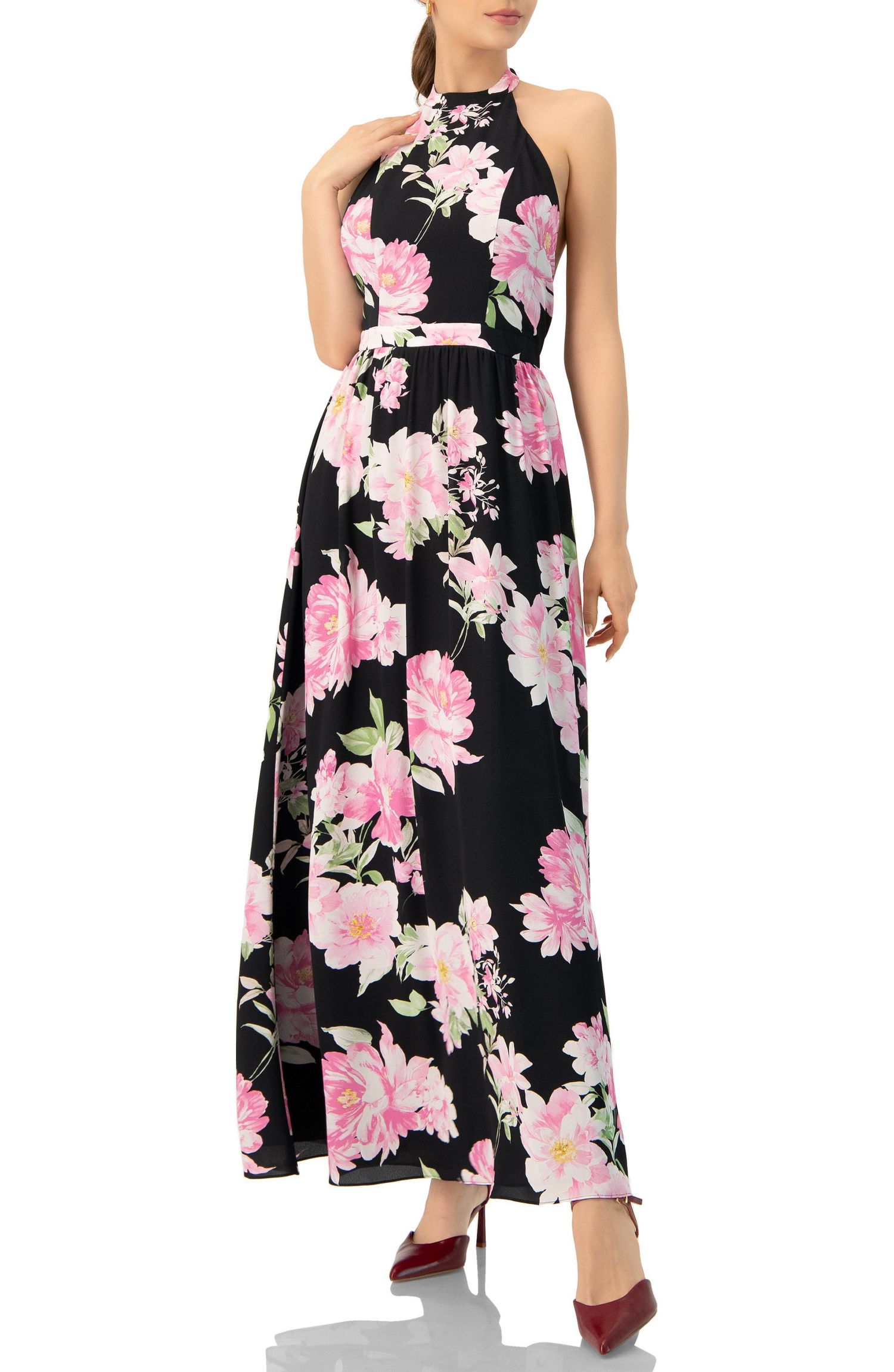 Women's Floral Halter Neck Backless Maxi Dress