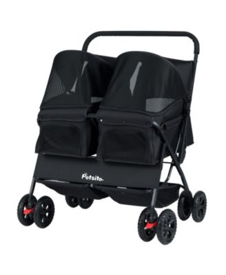 Double Pet Stroller w/ 2-seater Carrier Adjustable Sunshade Removable Pad