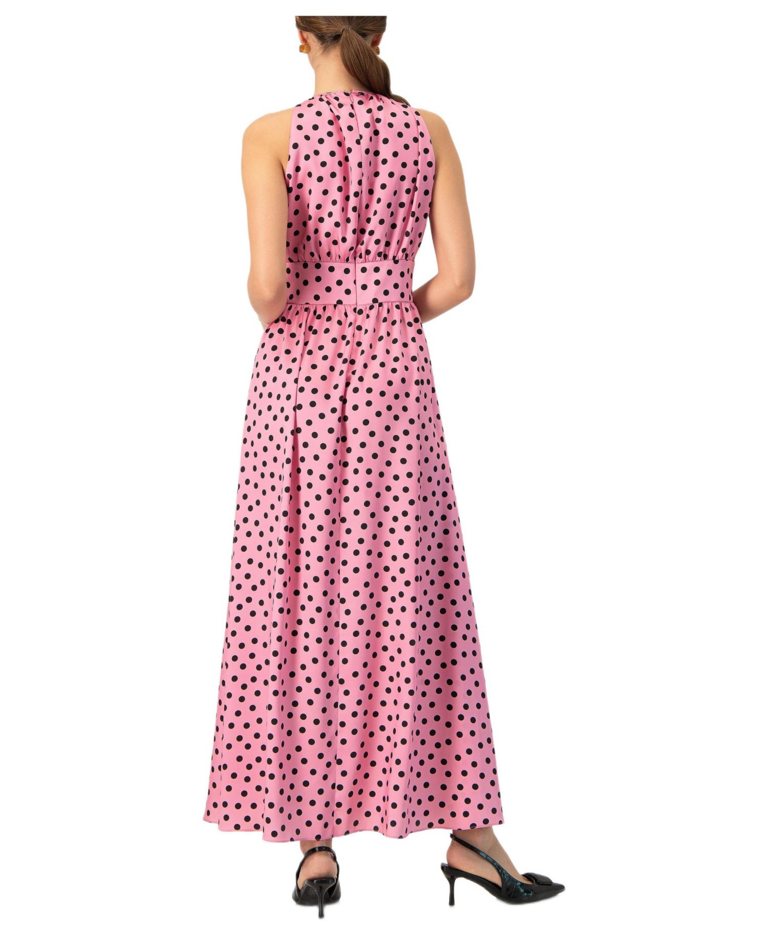 Women's Long Open-Leg Polka Dot Halter Neck Dress