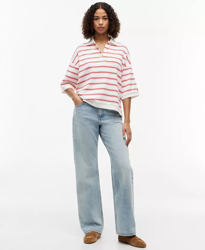 Women's Multi-Stripe Oversized Polo Shirt - thumbnail 2