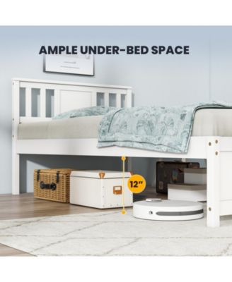 Wooden Platform Bed with Headboard and Wood Slat Support