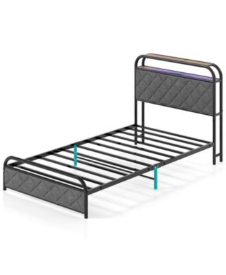 Platform Bed Frame with LED Lights and Charging Station