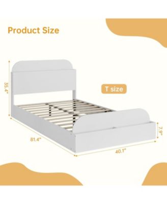 Bed Frame with Storage Headboard and Raised Footboard Low Platform Wood Slats No Box Spring