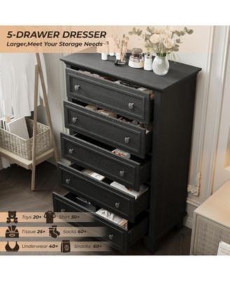 5 Drawer Dresser 48-Inch-Tall Wood Chest with Deep Drawers