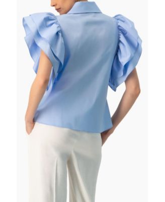Women's Solid Shirt with Ruffled Sleeves
