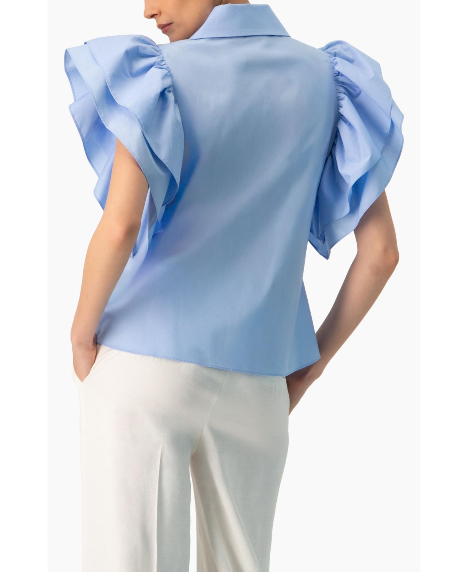 Women's Solid Shirt with Ruffled Sleeves