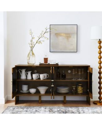 60" Mid Century Storage Cabinet with Geometric Pattern & Adjustable Shelves