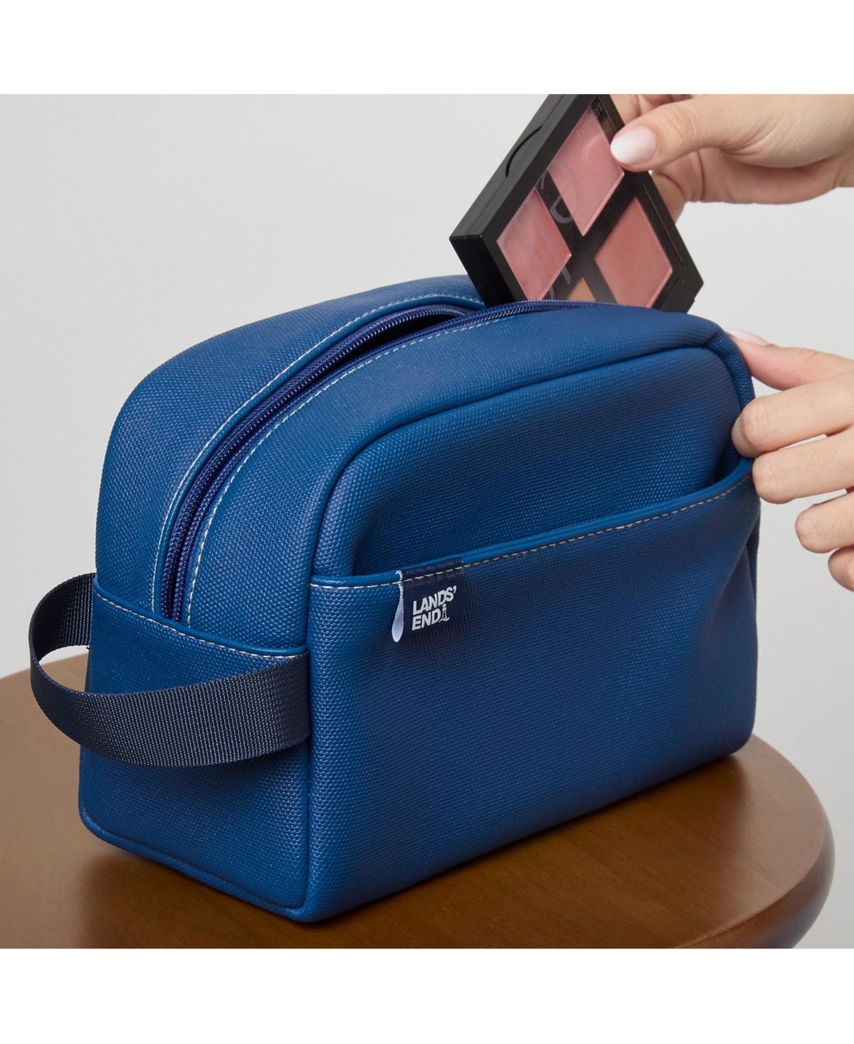 Lands' End Woven Dopp Kit for Men, Solid Toiletry Bag with Top Zip and Front Pocket