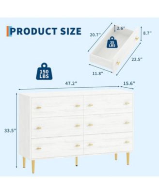 6 Drawer Dresser 47.2 Inch Wide Vintage Design Bar Handles for Bedroom